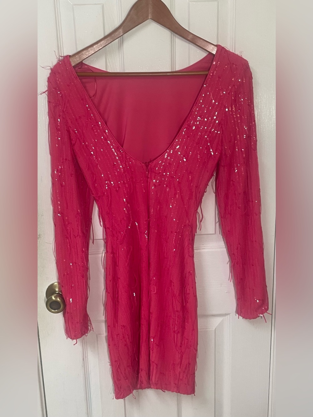 Dress the Population Small Dress Lola Mini Long Sleeve Pink Sequin Fringe Party - Picture 3 of 14
